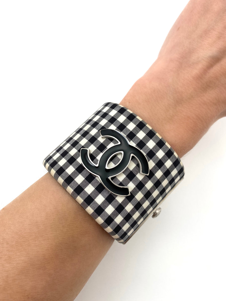 Black and White Chanel Gingham Cuff Bracelet