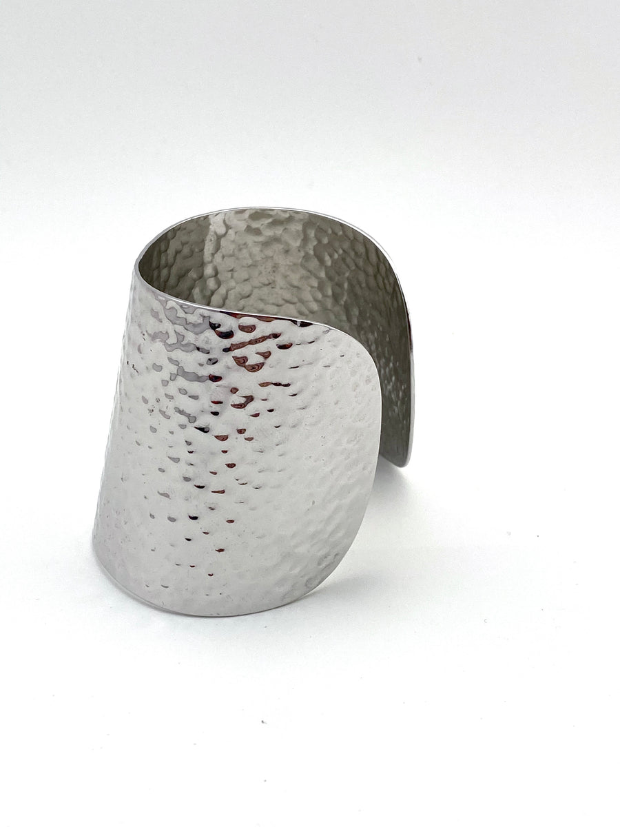 1970s Trifari Silvertone Hammered Cuff Bracelet