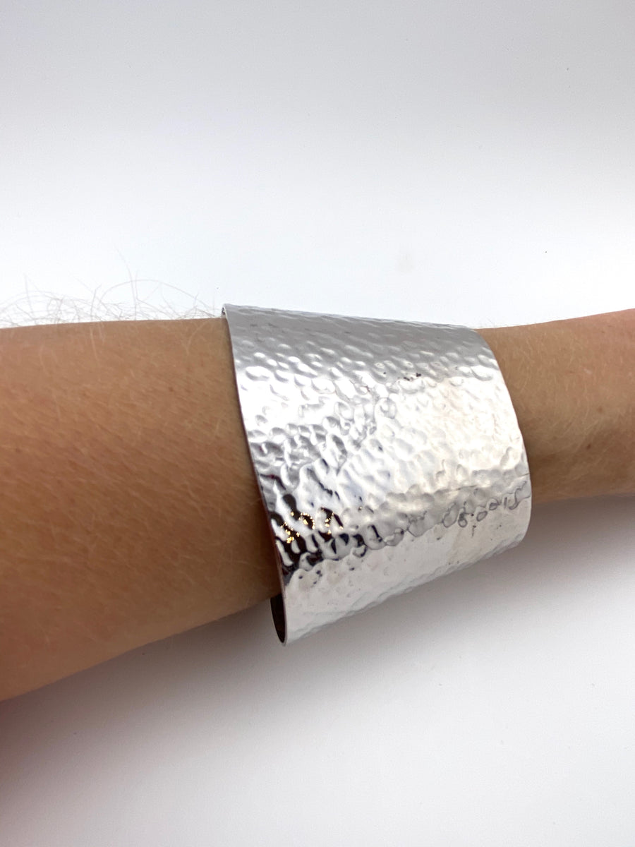 1970s Trifari Silvertone Hammered Cuff Bracelet