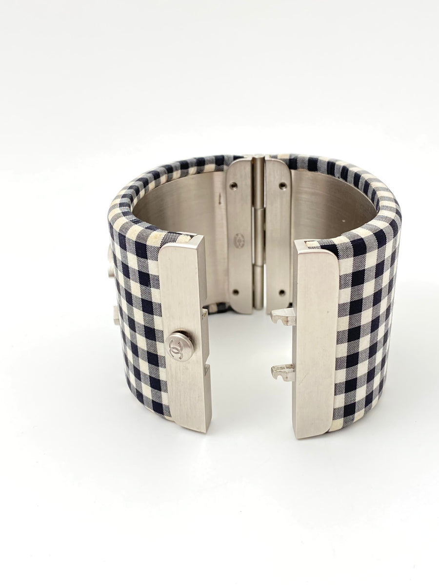 Black and White Chanel Gingham Cuff Bracelet