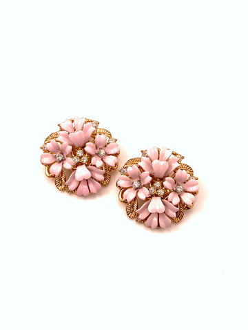 1950s Trifari Pink Flower Earrings