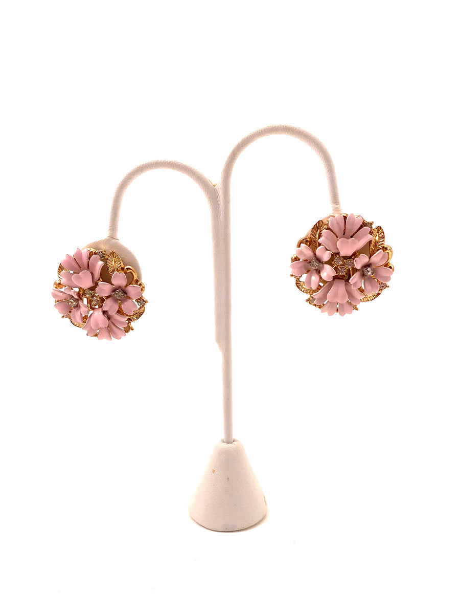 1950s Trifari Pink Flower Earrings