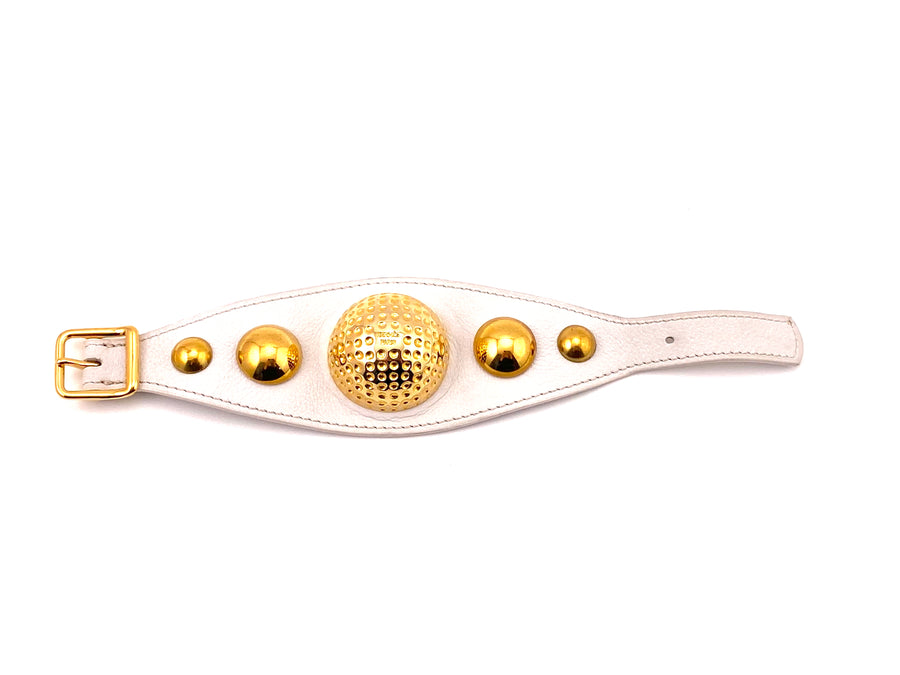 1980s Hermes White Leather Golf Cuff Bracelet