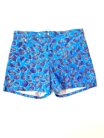 1970s Lilly Pulitzer 'Men's Stuff' Blue Shell Shorts/Bathing Suit