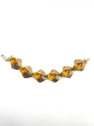 1950s Elsa Schiaparelli Goldtone Bracelet with Yellow Stones