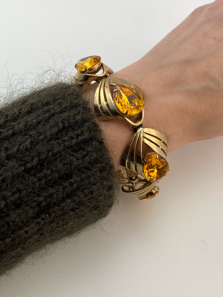 1950s Elsa Schiaparelli Goldtone Bracelet with Yellow Stones