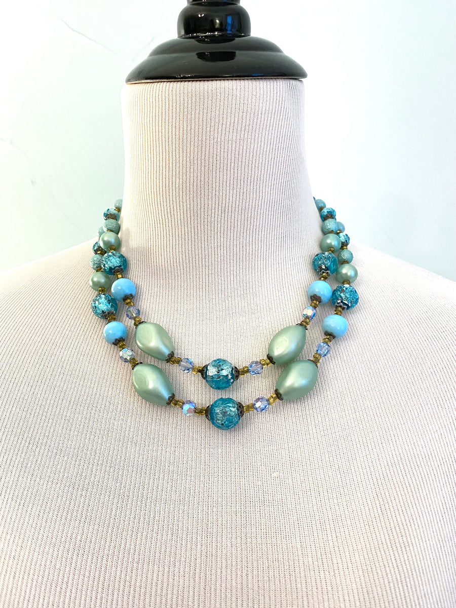 1950s Double Strand Necklace Turquoise and Green