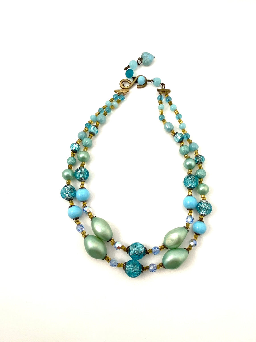 1950s Double Strand Necklace Turquoise and Green