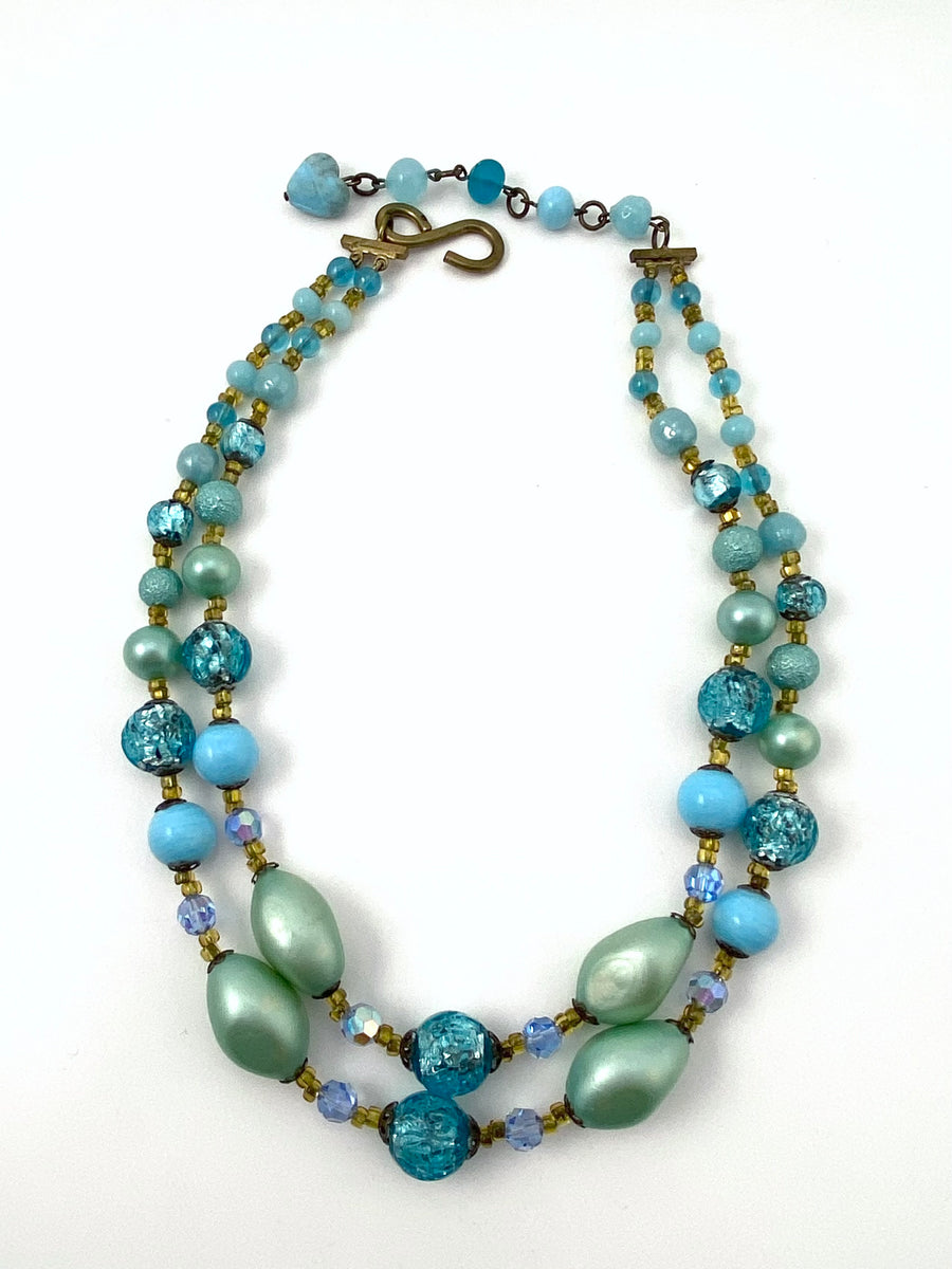 1950s Double Strand Necklace Turquoise and Green