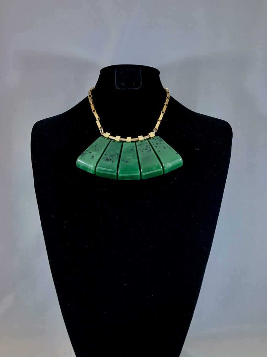 1970s Lanvin Green Malachite Lucite Necklace