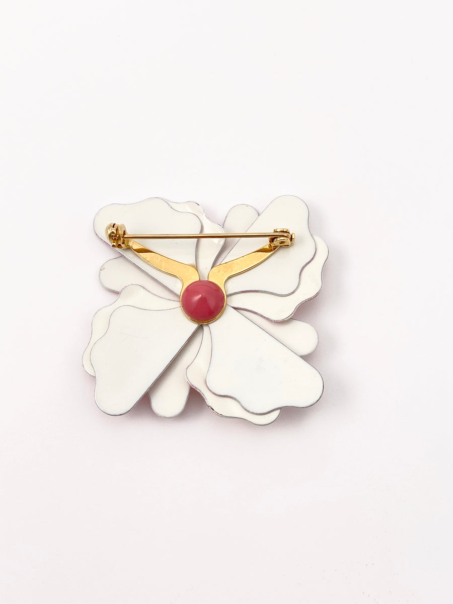 Vintage Pink and White Gingham Flower Brooch