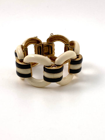 1960s Ciner White and Black Enamel Link Bracelet
