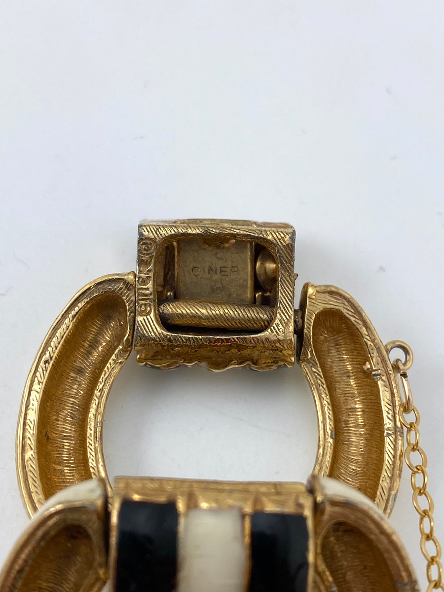 1960s Ciner White and Black Enamel Link Bracelet