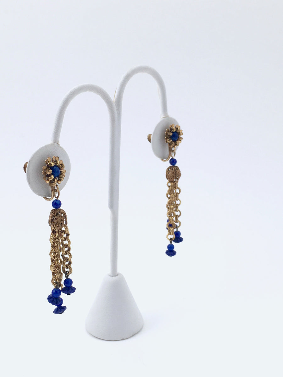 Vintage Miriam Haskell Lapis Dangle Earrings