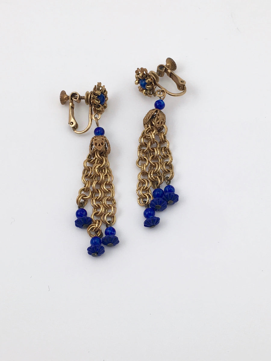 Vintage Miriam Haskell Lapis Dangle Earrings