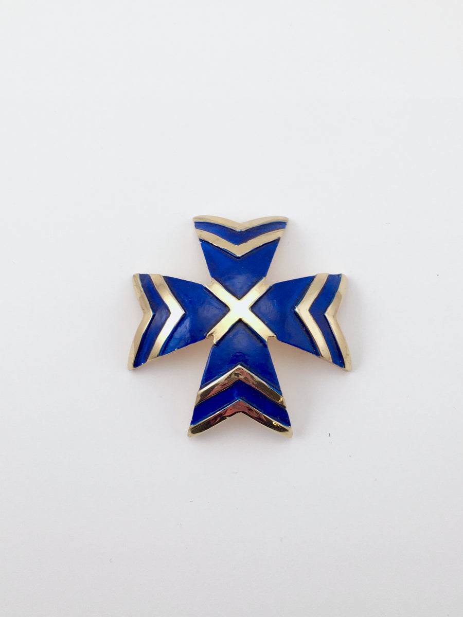 1960s Kenneth Jay Lane Blue and Gold Maltese Cross Brooch