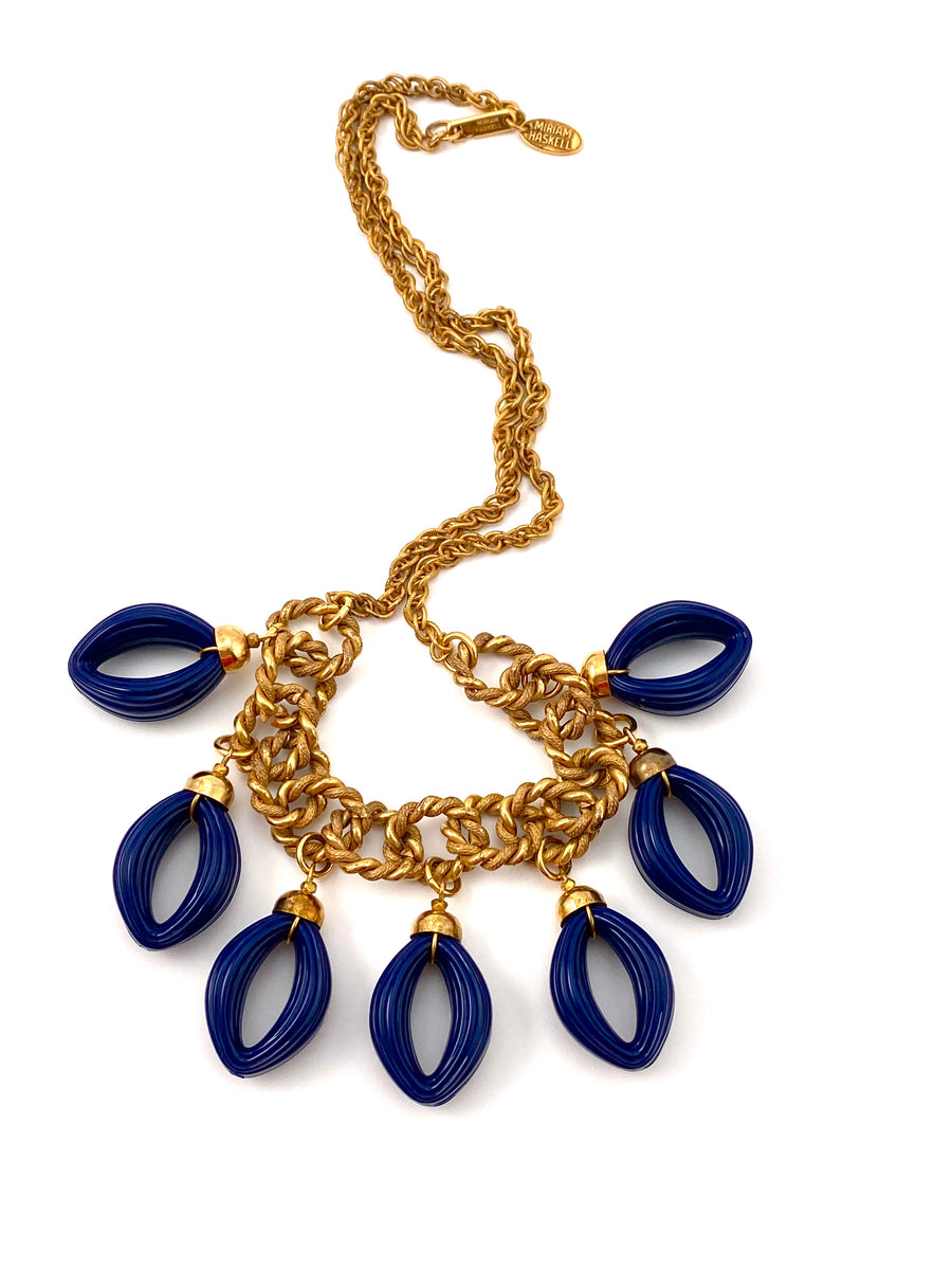1950s Miriam Haskell Navy Resin Charm Necklace