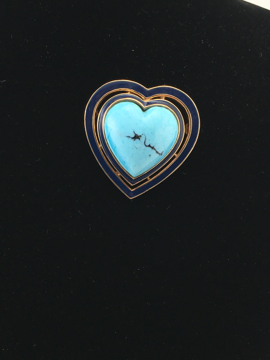Vintage Ciner Turquoise Heart Brooch Pendant
