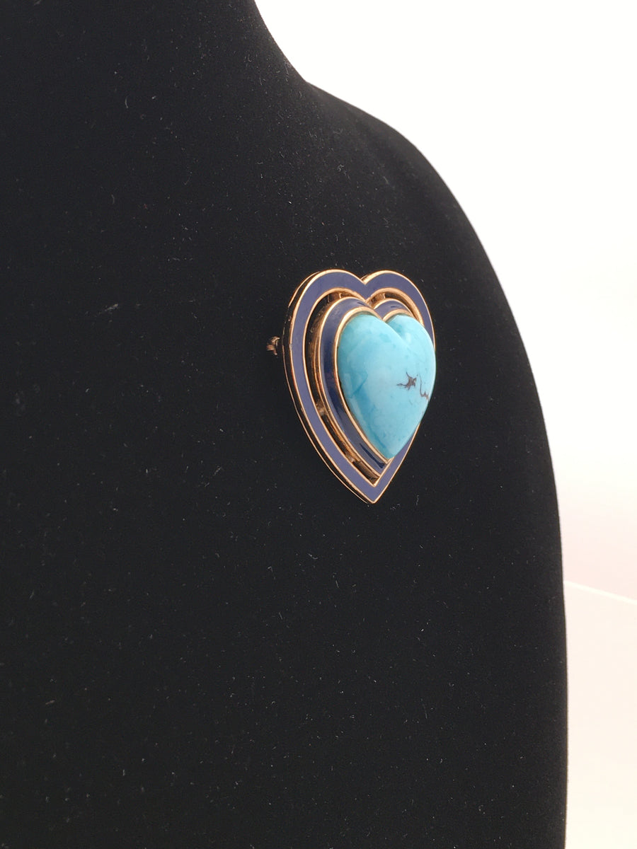 Vintage Ciner Turquoise Heart Brooch Pendant