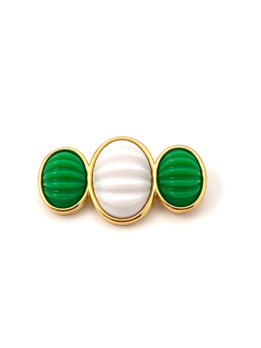 Vintage 1980s Green and White Monet Brooch