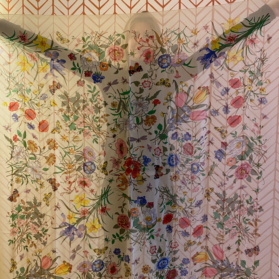 Large Vintage Silk Chiffon Gucci Flora Scarf
