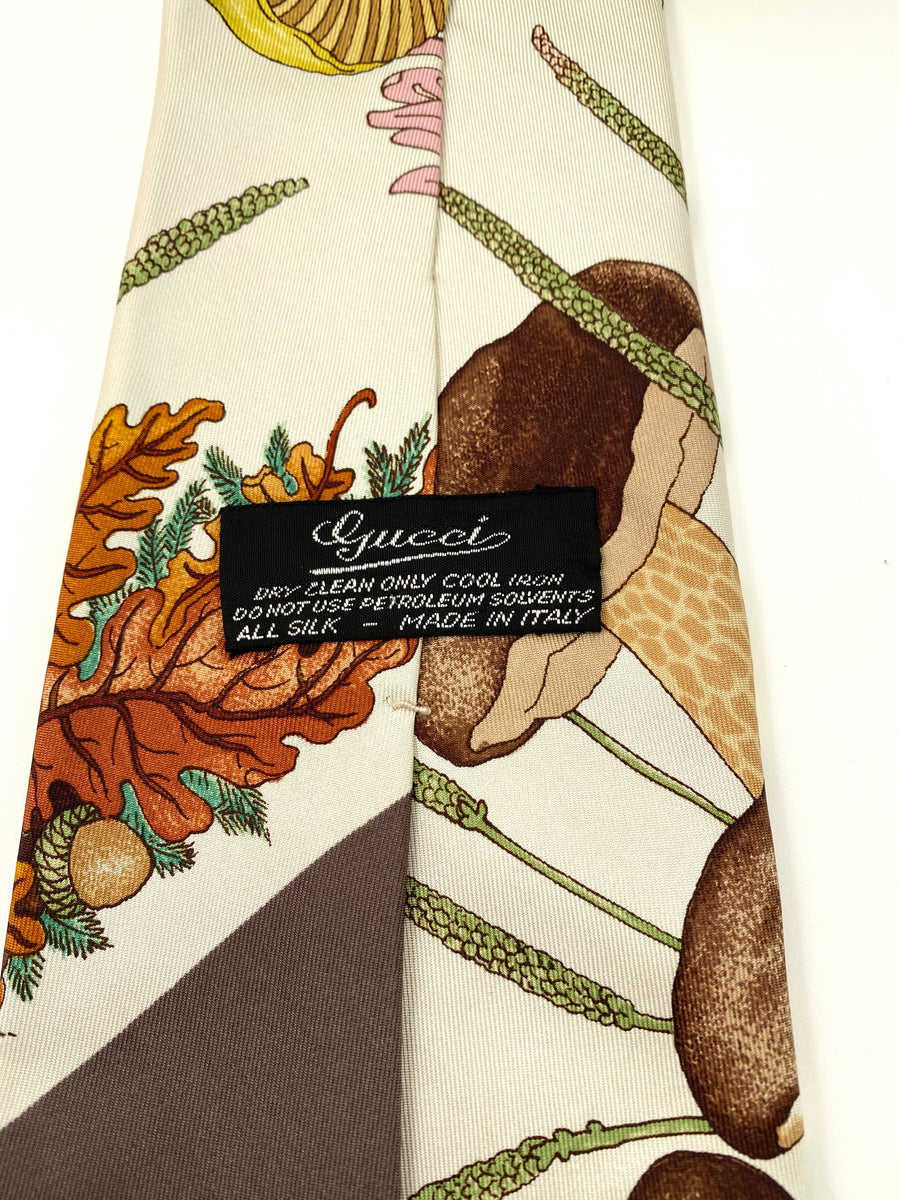 1970s Gucci Printed Mushroom Scarf Print Tie with Original Tags