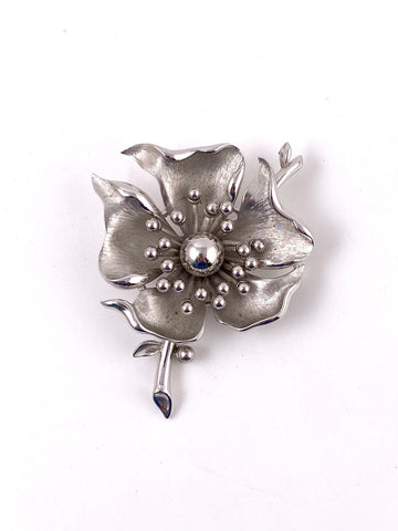 1950s Trifari Silver-Tone Flower Brooch