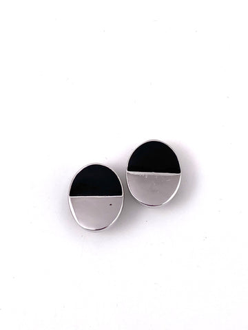 1970s Givenchy Modernist Silver-tone and Black Resin Earrings
