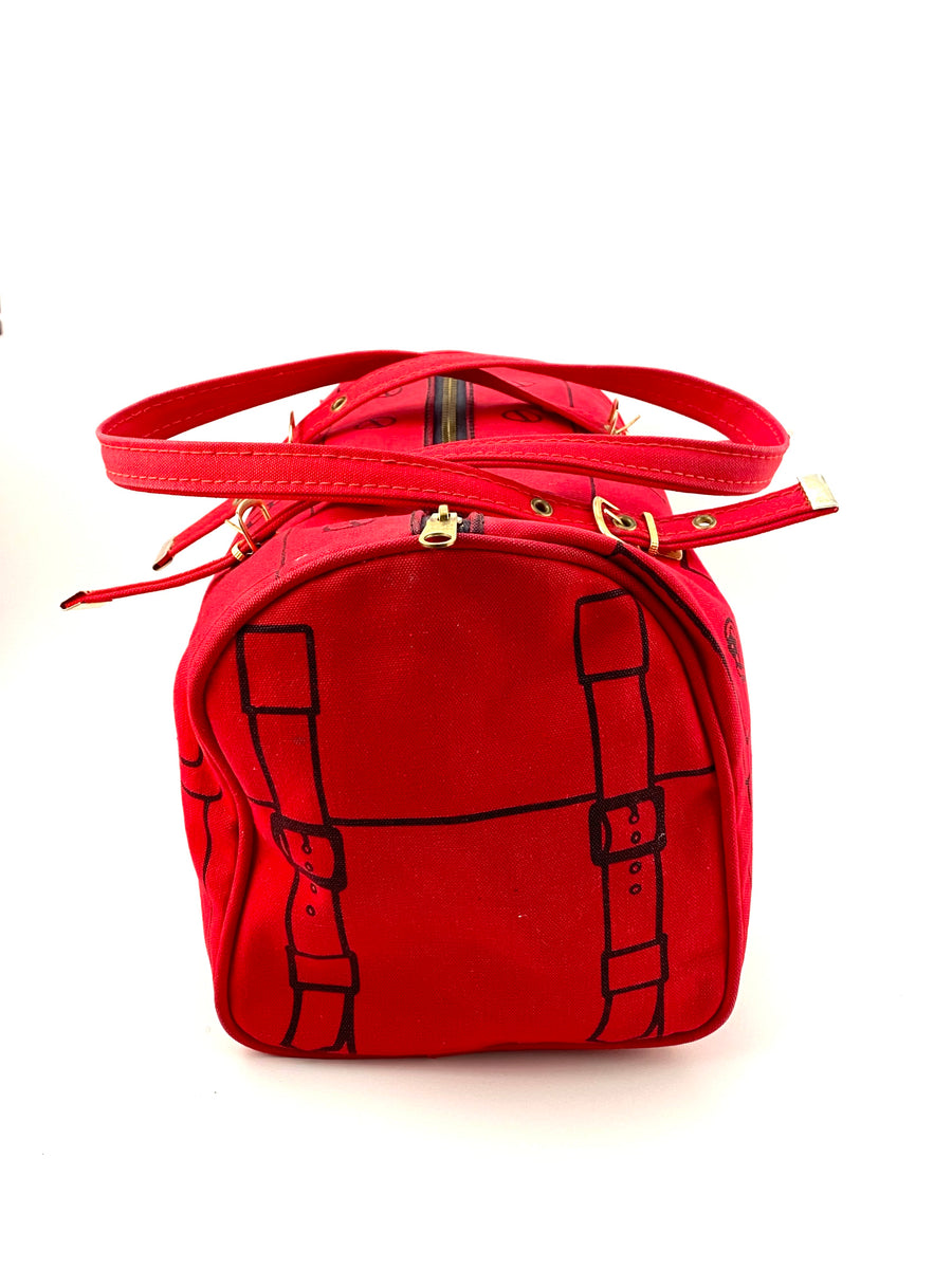 1970s Roberta di Camerino Red Canvas Trompe L'Oeil Handbag