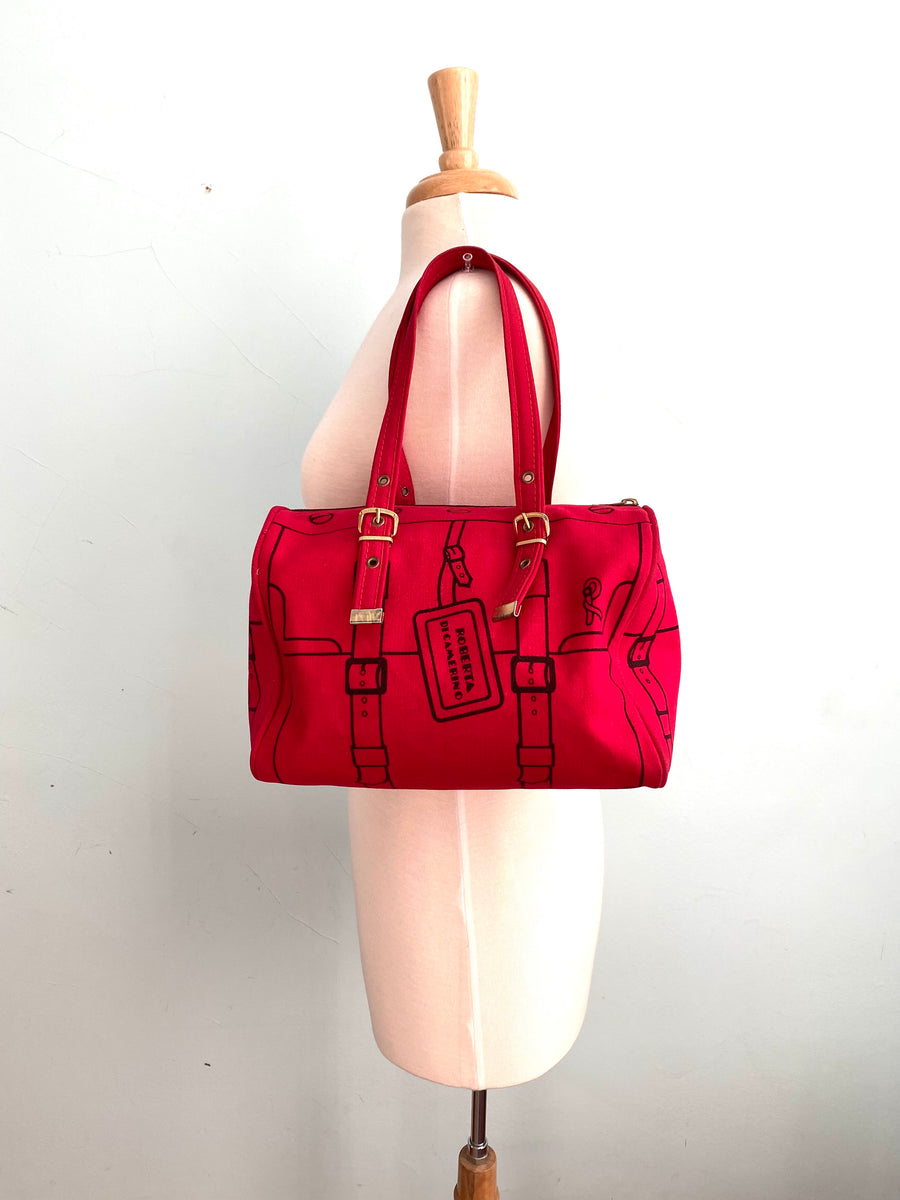 1970s Roberta di Camerino Red Canvas Trompe L'Oeil Handbag