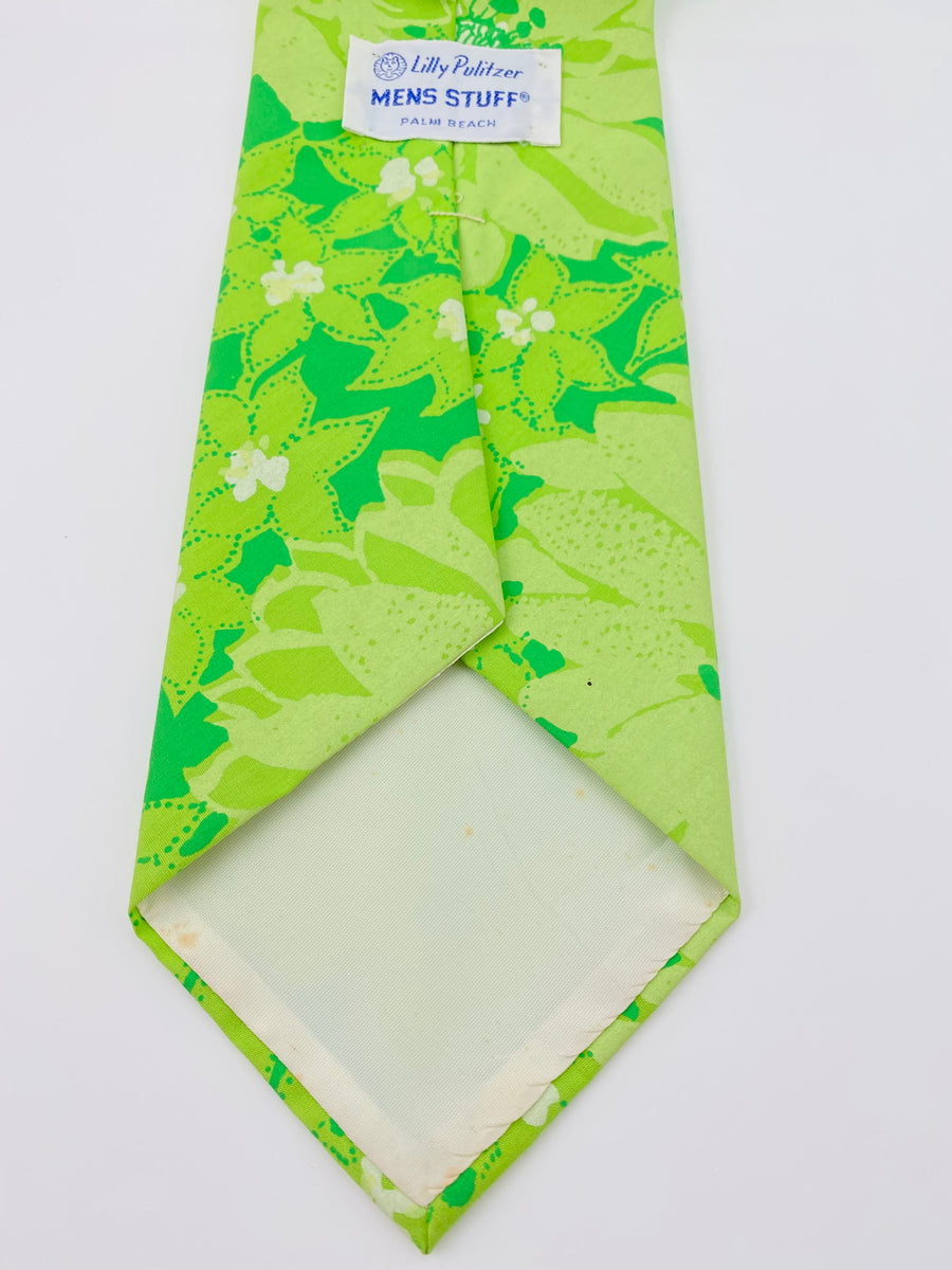 Lilly Pulitzer 1970's Men's Green Floral Print Wide Tie