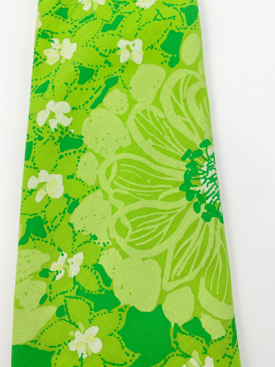 Lilly Pulitzer 1970's Men's Green Floral Print Wide Tie