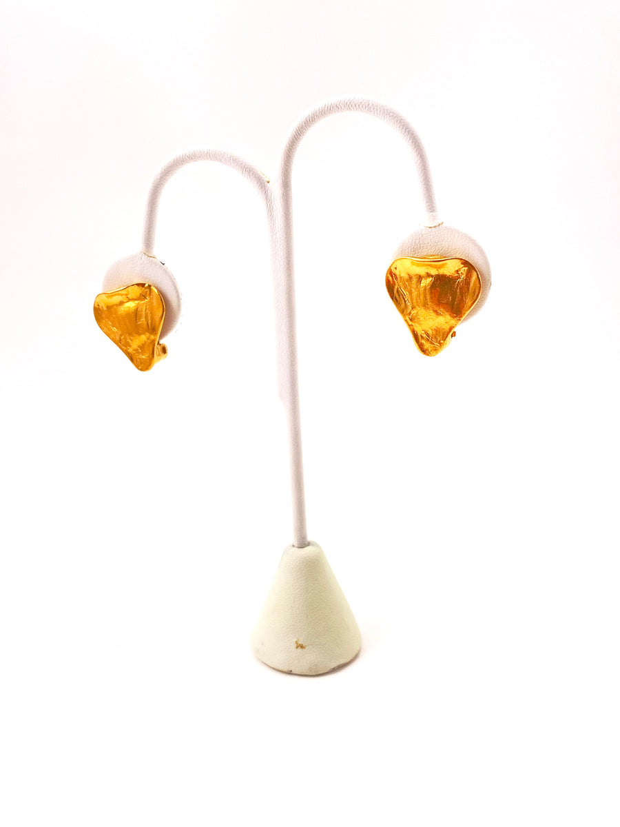 Vintage Yves Saint Laurent Goldtone Heart Earrings