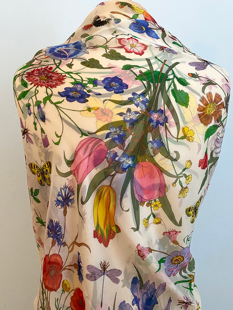 Large Vintage Silk Chiffon Gucci Flora Scarf