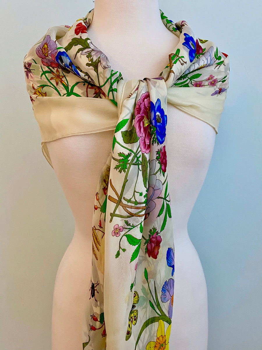 Large Vintage Silk Chiffon Gucci Flora Scarf