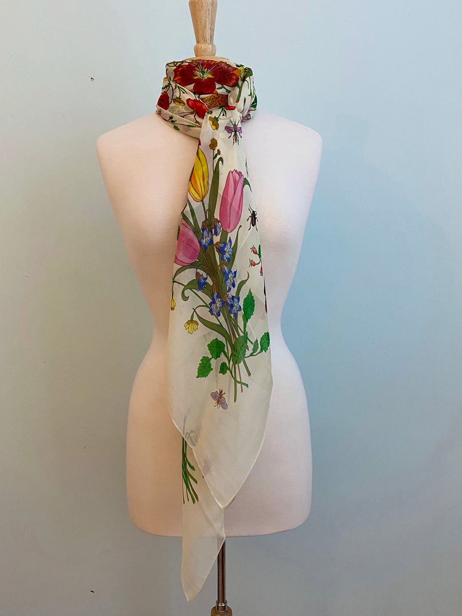 Large Vintage Silk Chiffon Gucci Flora Scarf
