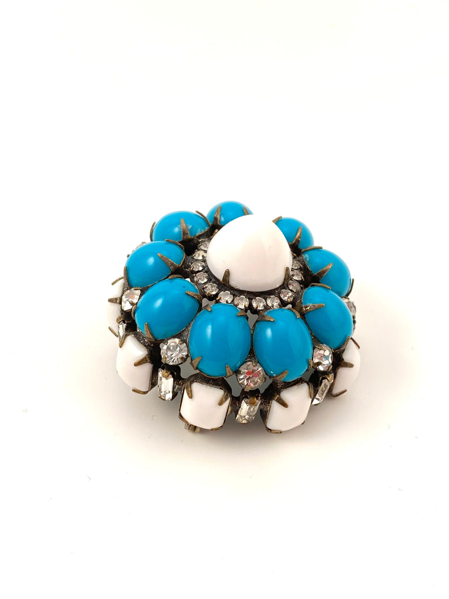 1960s Kenneth Jay Lane Turquoise and White Domed Brooch
