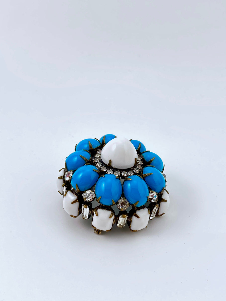 1960s Kenneth Jay Lane Turquoise and White Domed Brooch