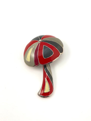 1970s Eisenberg Red and Black Enamel Mushroom Brooch Pucci Series