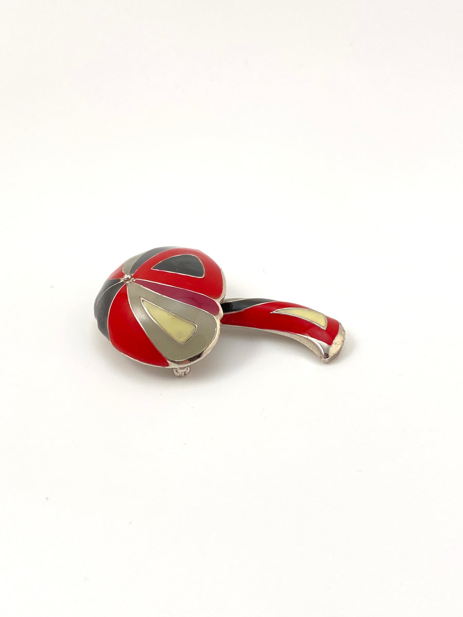 1970s Eisenberg Red and Black Enamel Mushroom Brooch Pucci Series