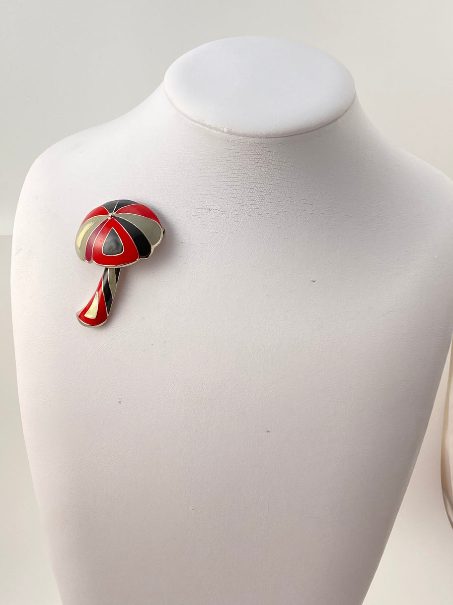 1970s Eisenberg Red and Black Enamel Mushroom Brooch Pucci Series