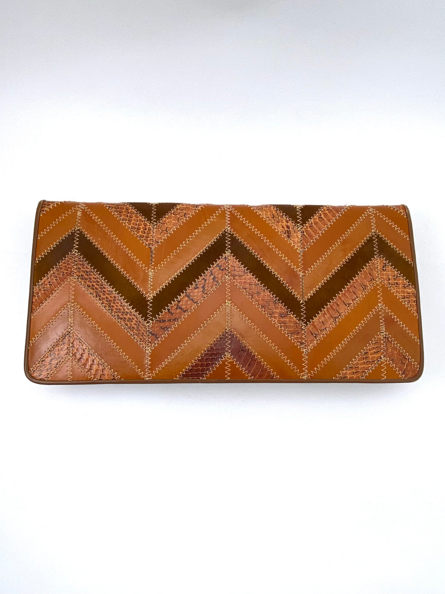 1970s Judith Leiber Patchwork Chevron Patterned Clutch