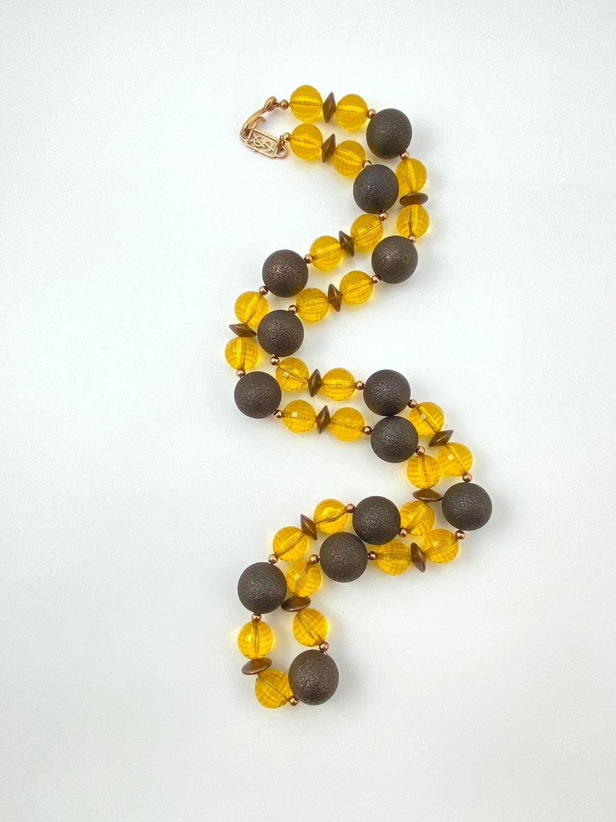 1970s Yves Saint Laurent Yellow and Copper Beaded Necklace