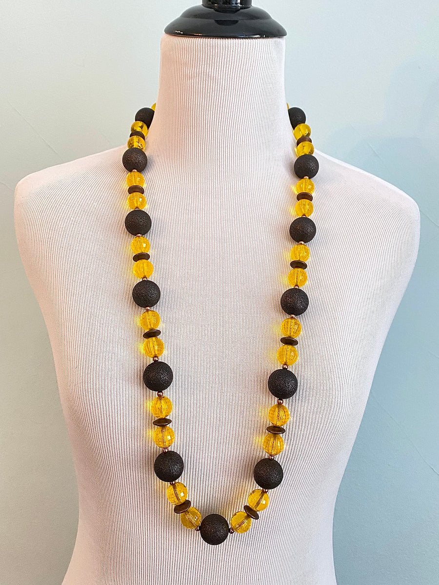 1970s Yves Saint Laurent Yellow and Copper Beaded Necklace