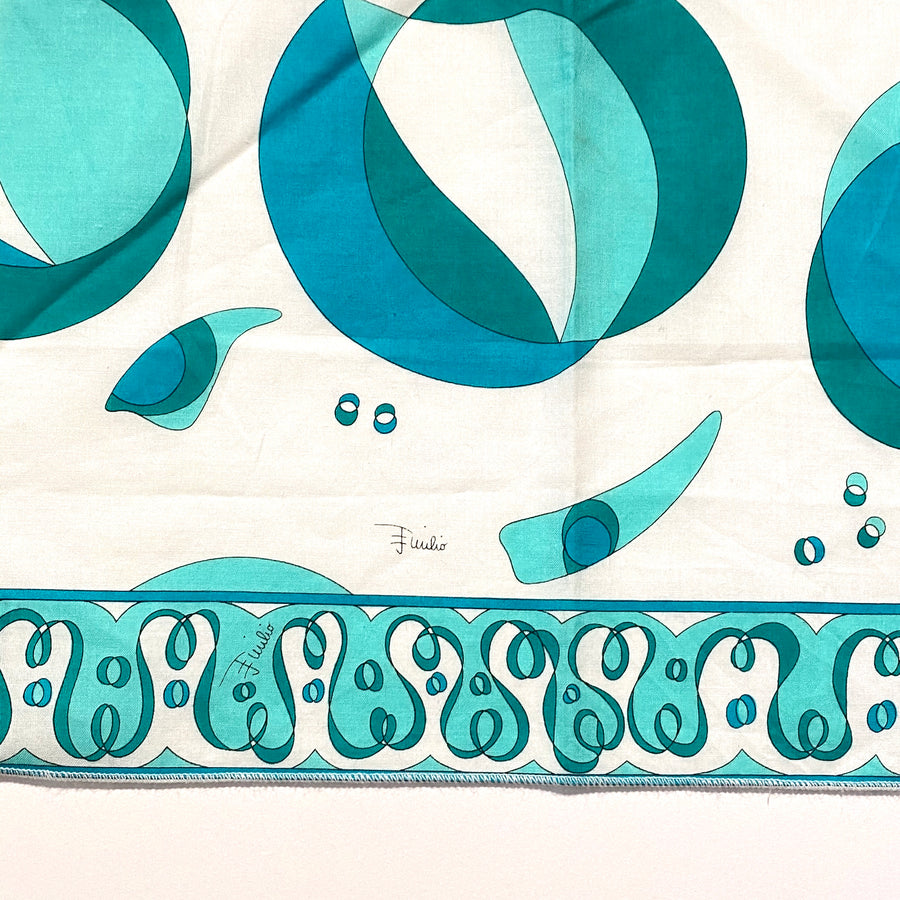Vintage Pucci Turquoise and White Small Cotton Scarf