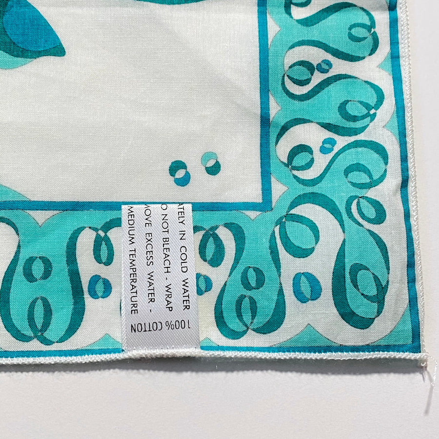 Vintage Pucci Turquoise and White Small Cotton Scarf