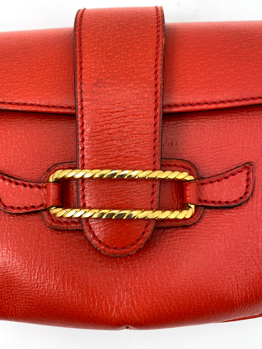 1960s Gucci Red Clutch Handbag with Gold Hardware