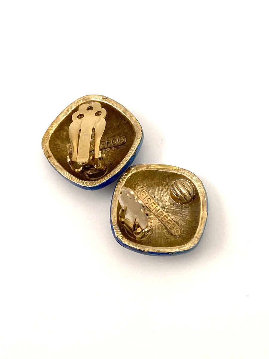 1970s Eisenberg Blue Enamel Earrings