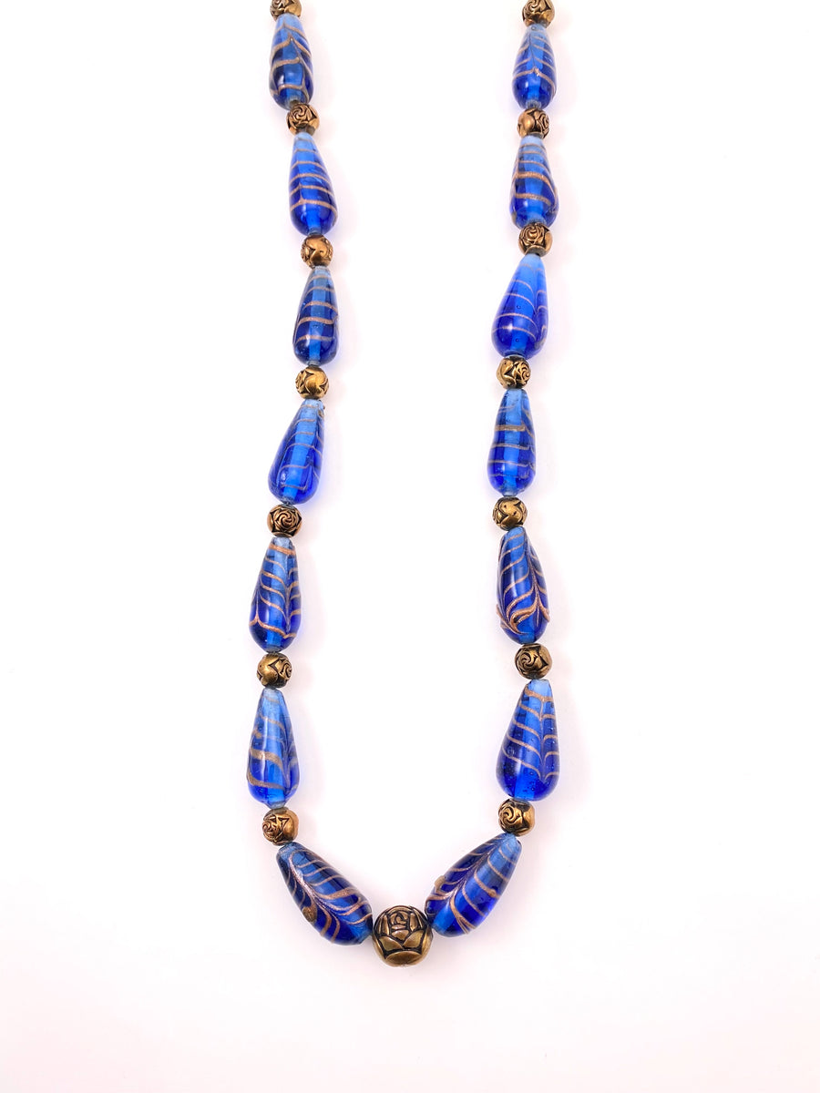 Handblown Blue Glass Beaded Necklace