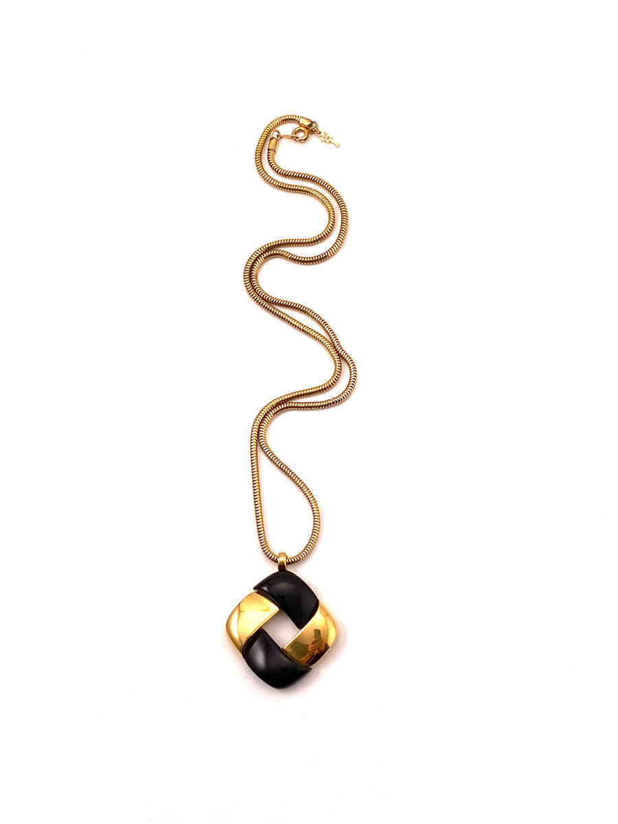 1970s Trifari Black and Gold Modernist Pendant Necklace